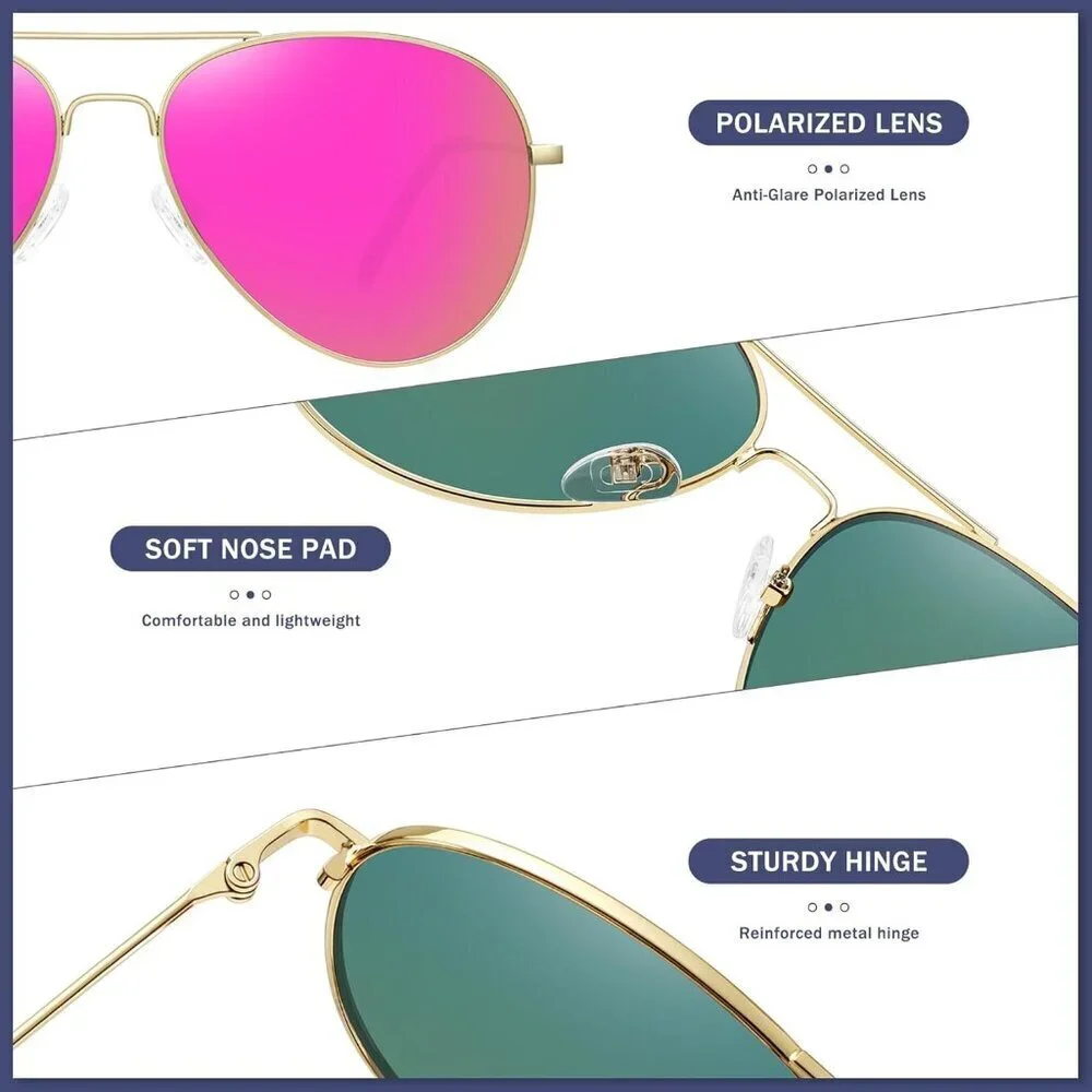 Polarized Aviator Sunglasses Women Men Mirrored UV Protection Comfortable Fit